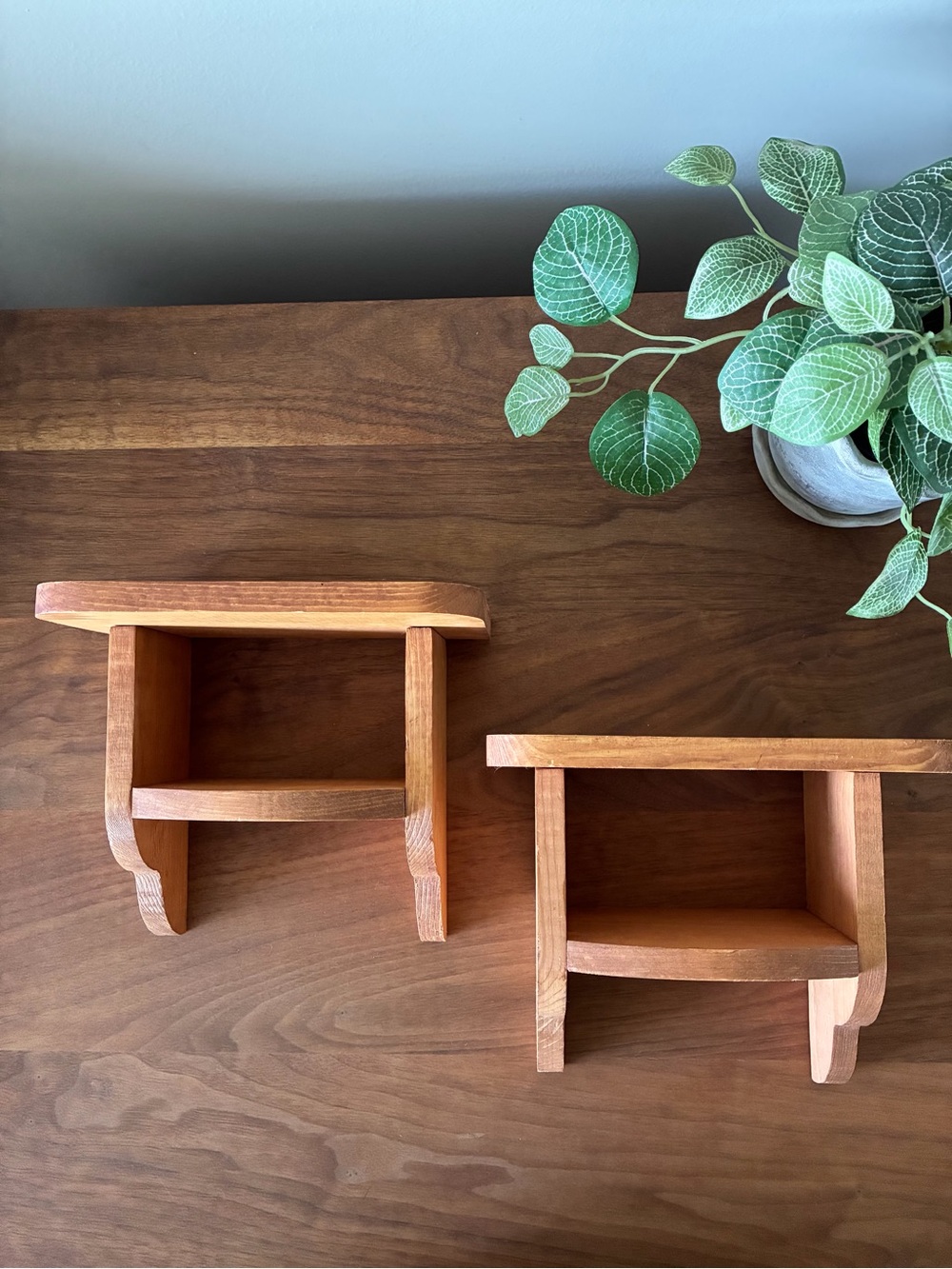 Vintage Rustic Solid Wood Trinket Wall Shelves – Pair